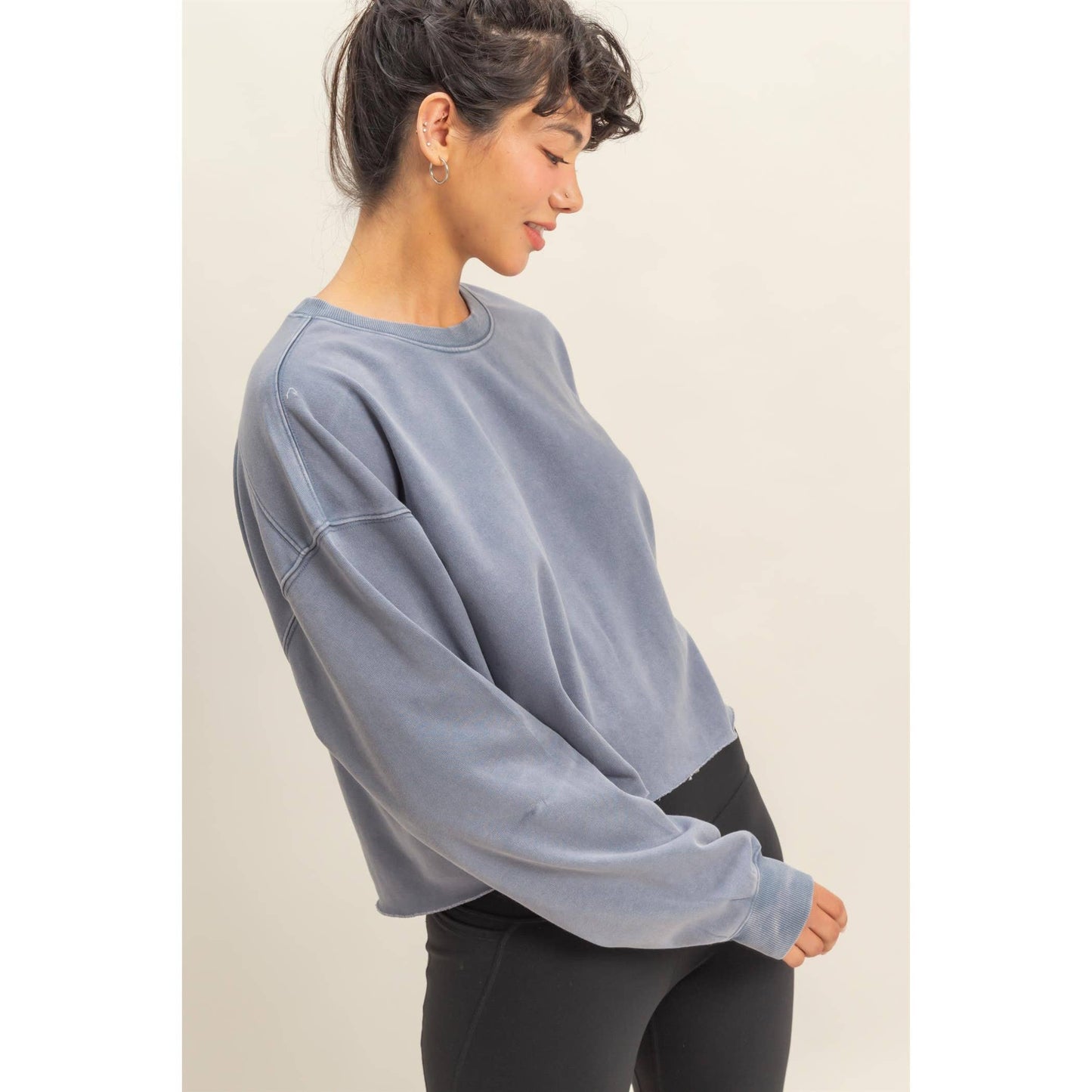 mineral washed blue crewneck