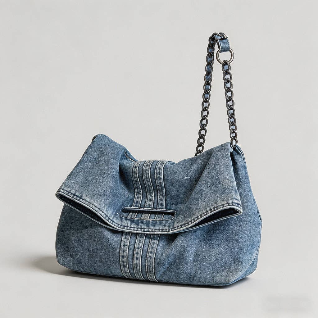 denim fold over bag