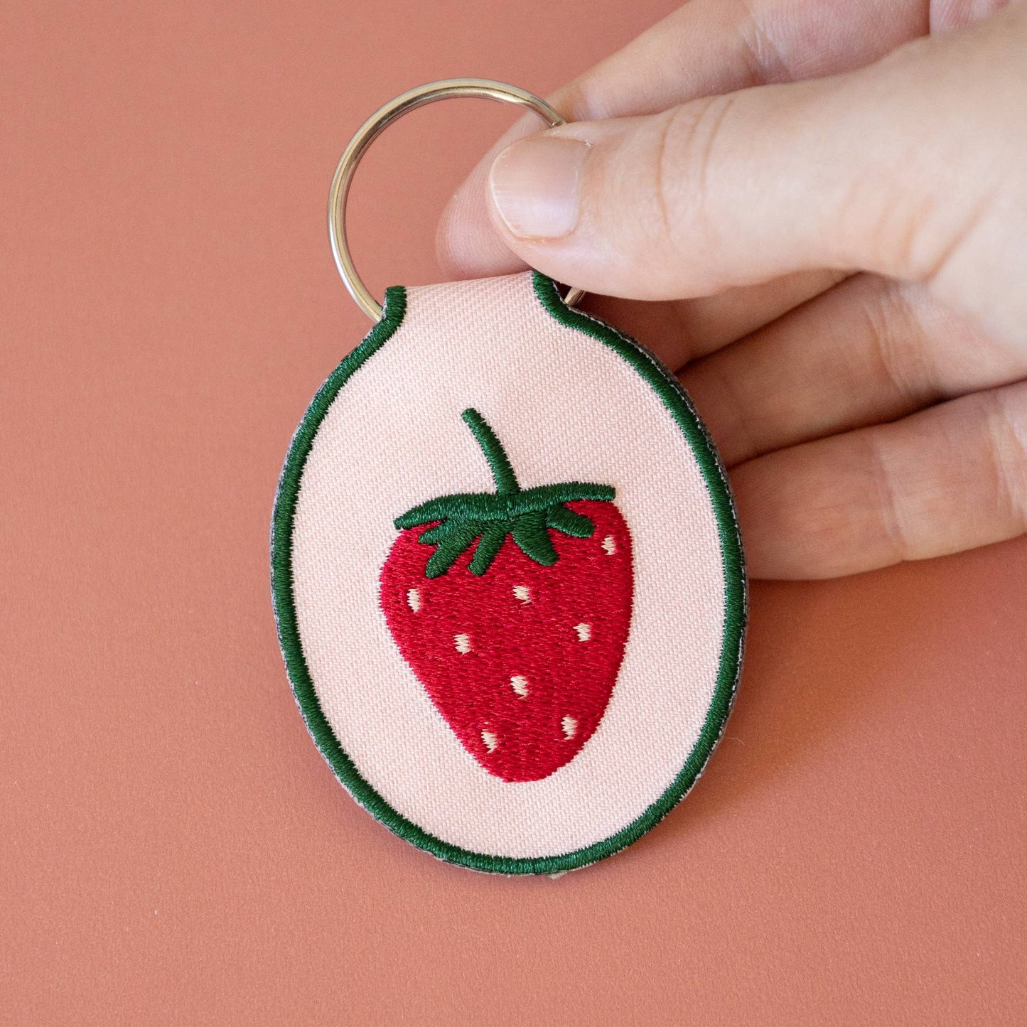 Strawberry Embroidered Keychain