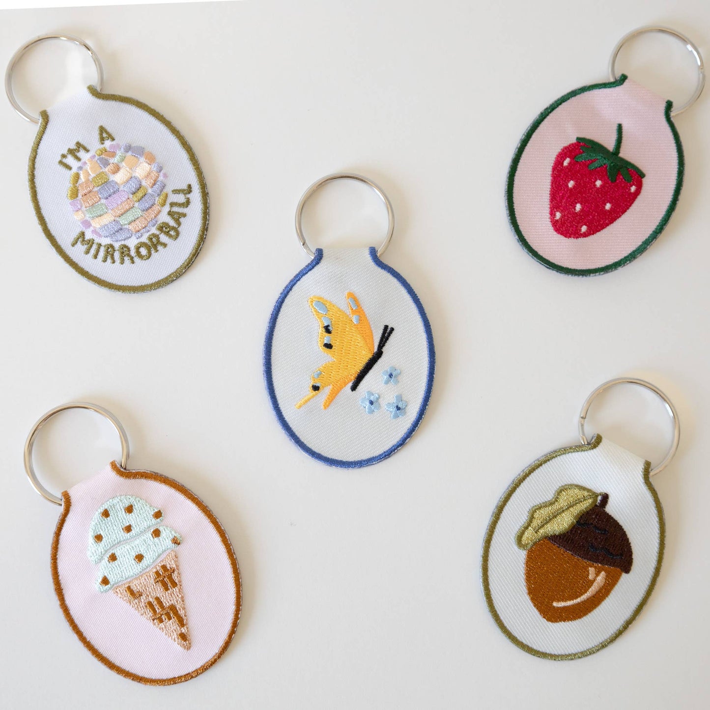 Strawberry Embroidered Keychain