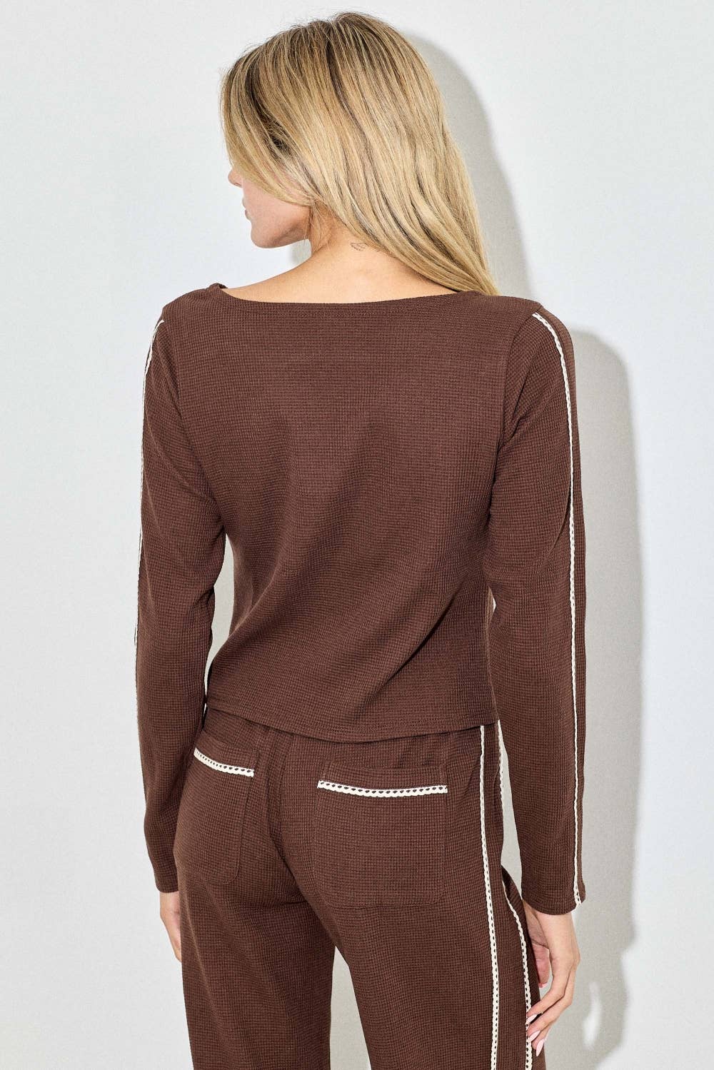 brown waffle button up