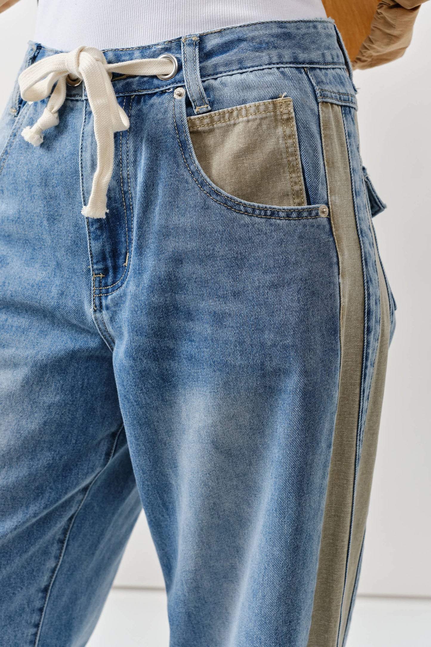 mid-rise olive striped jeans