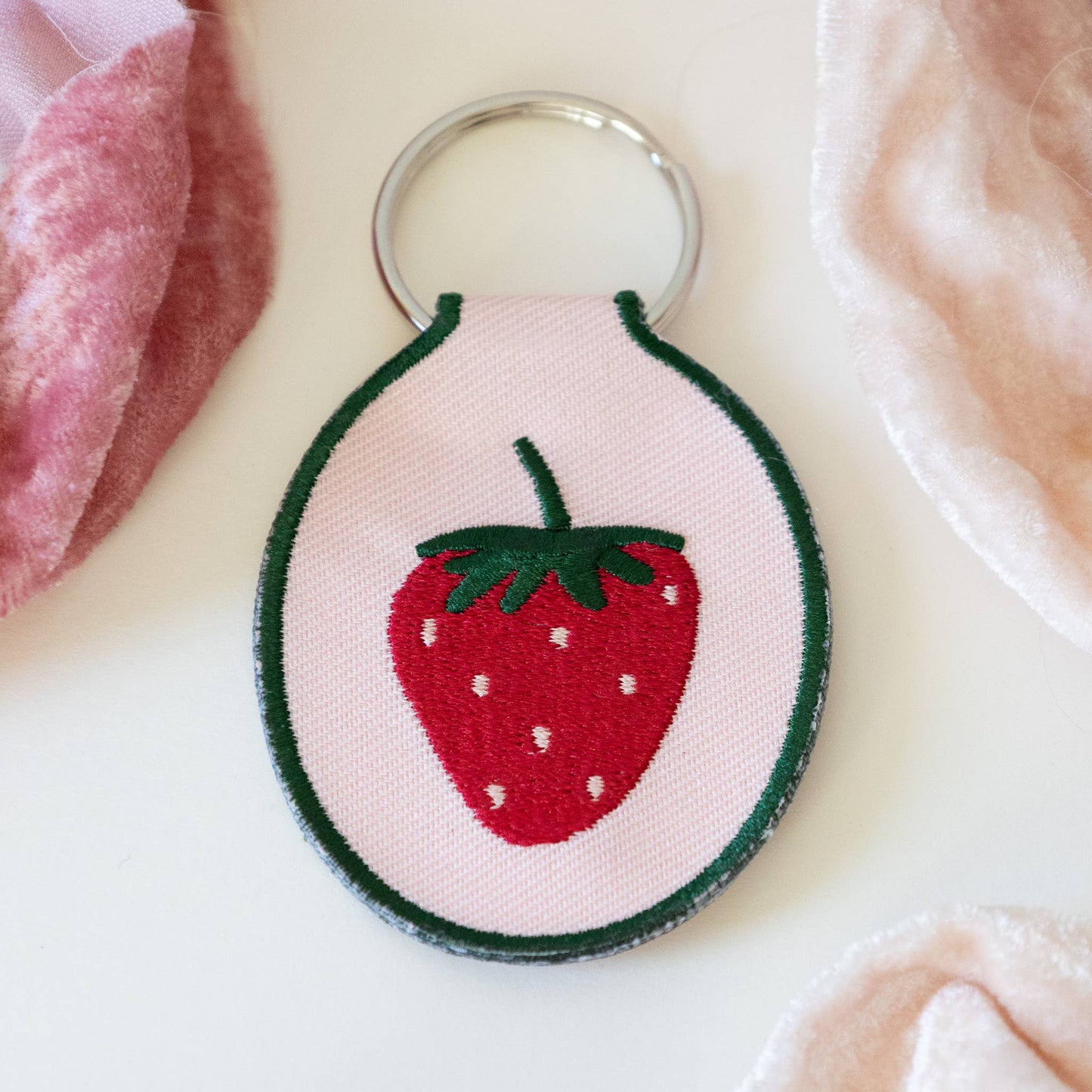 Strawberry Embroidered Keychain