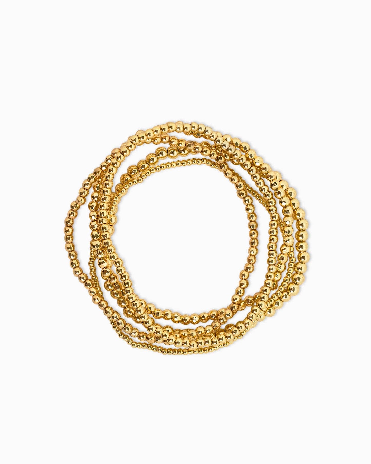 Gold Ball Beaded Stretch Bracelets, Set of 5