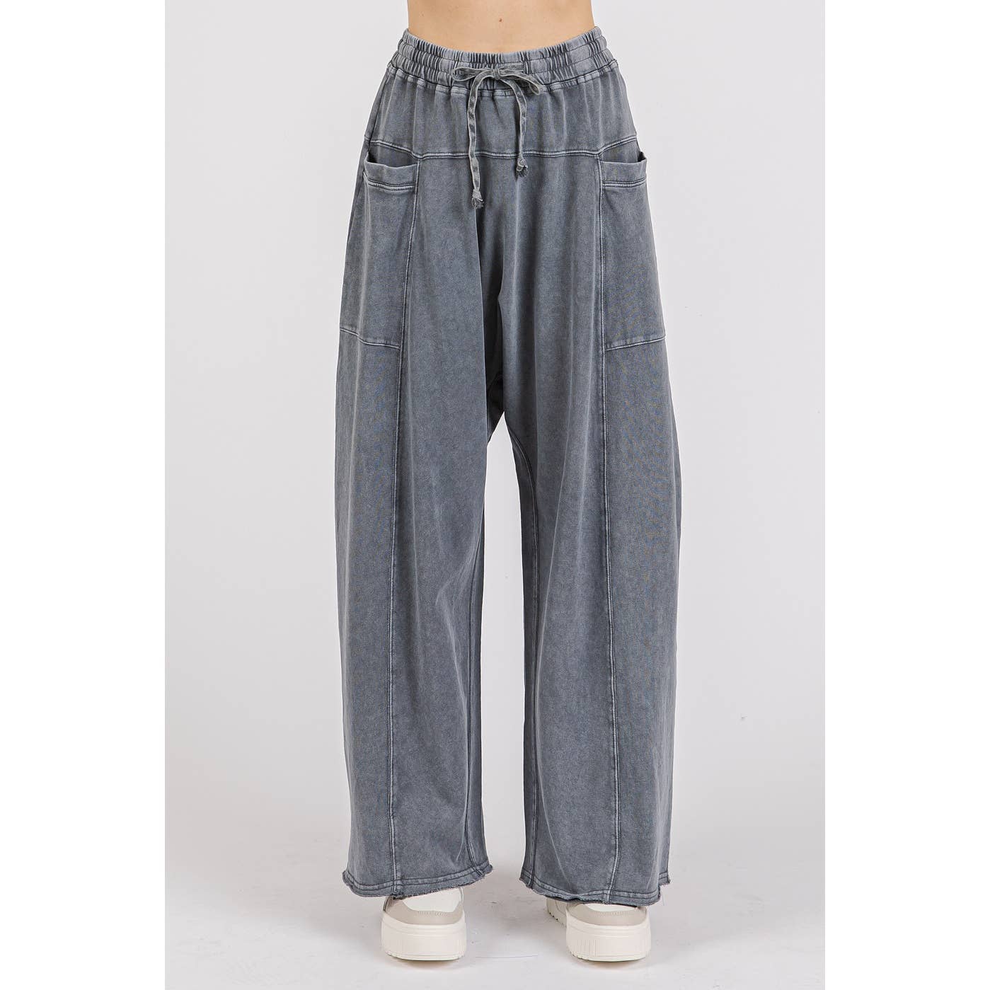 mineral washed barrel sweats