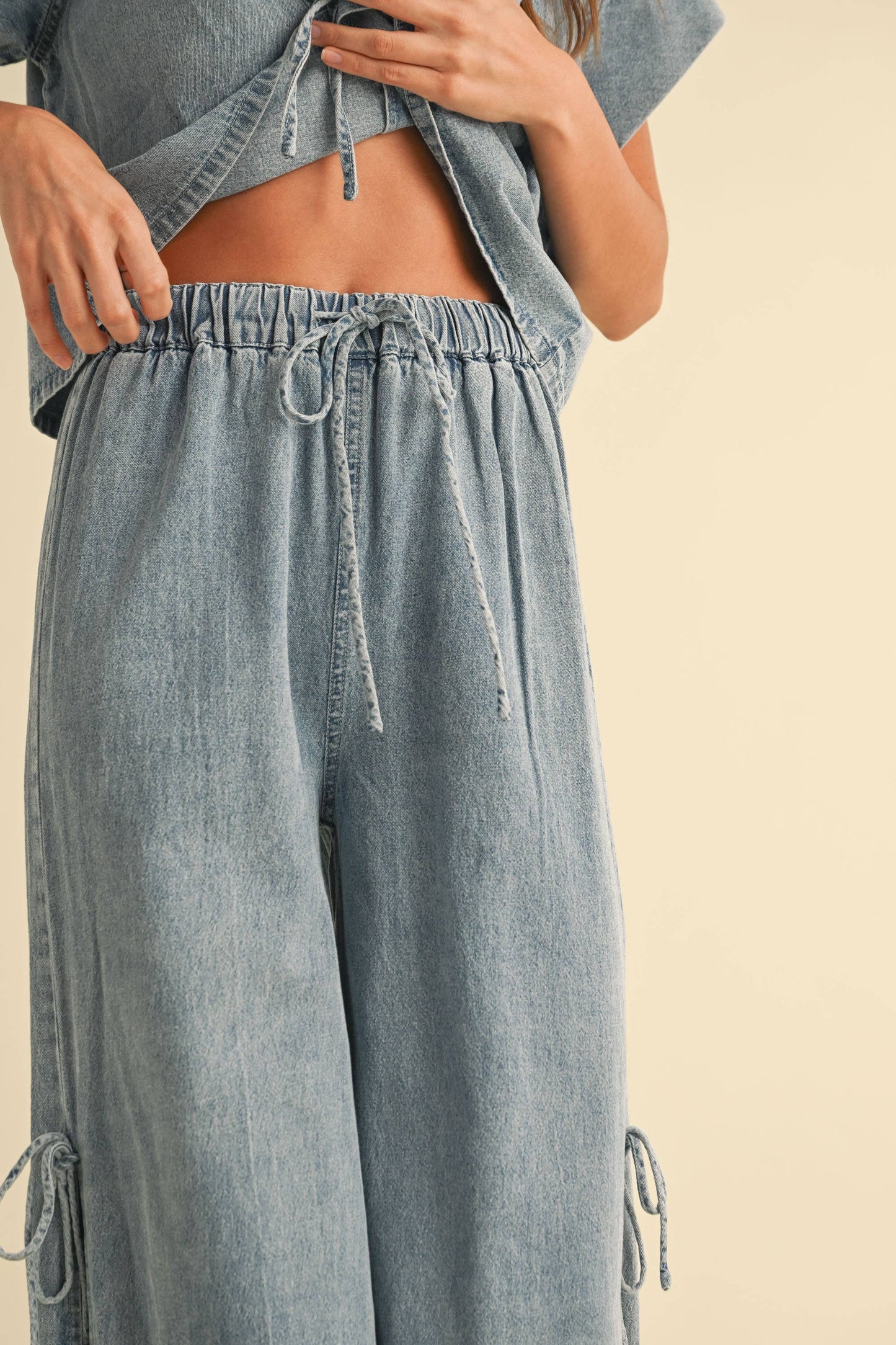 denim bow tie pants