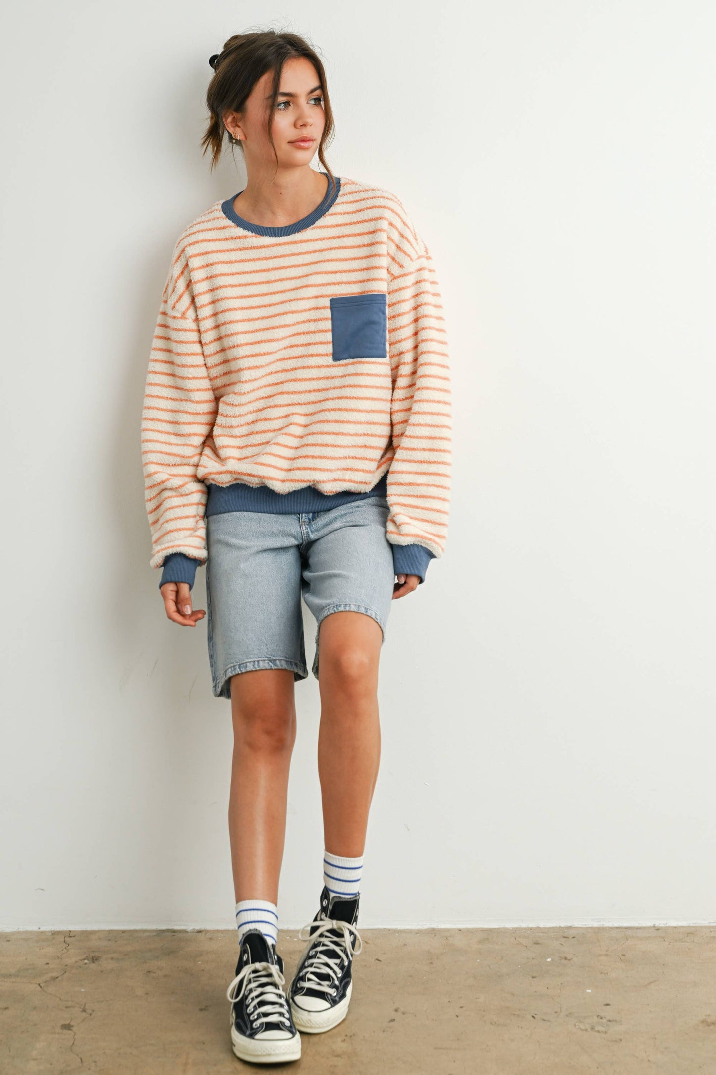 striped oversized crewneck