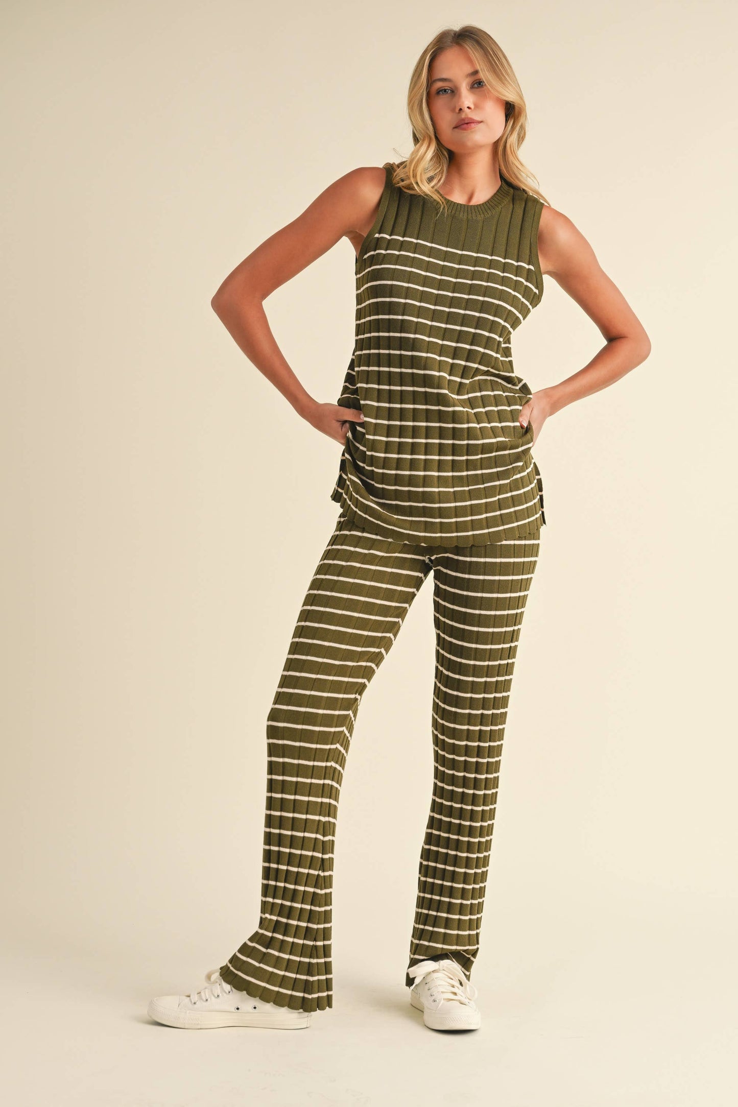 olive striped set