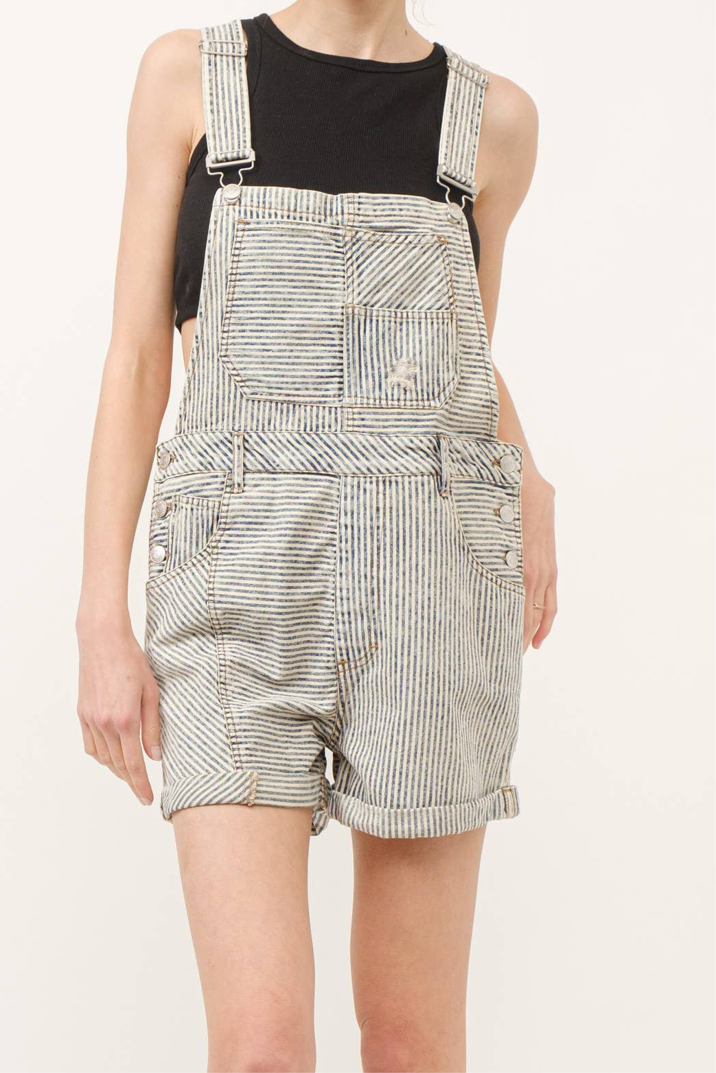 striped denim overalls