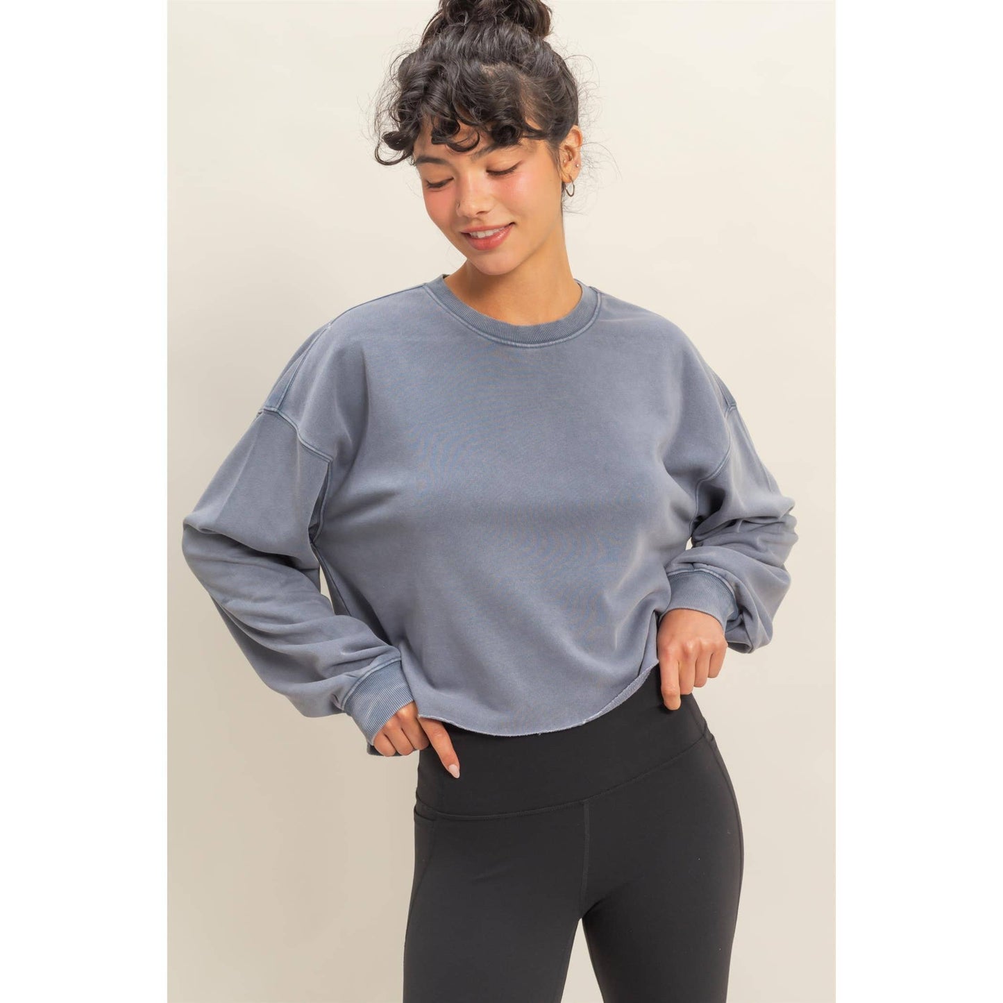 mineral washed blue crewneck