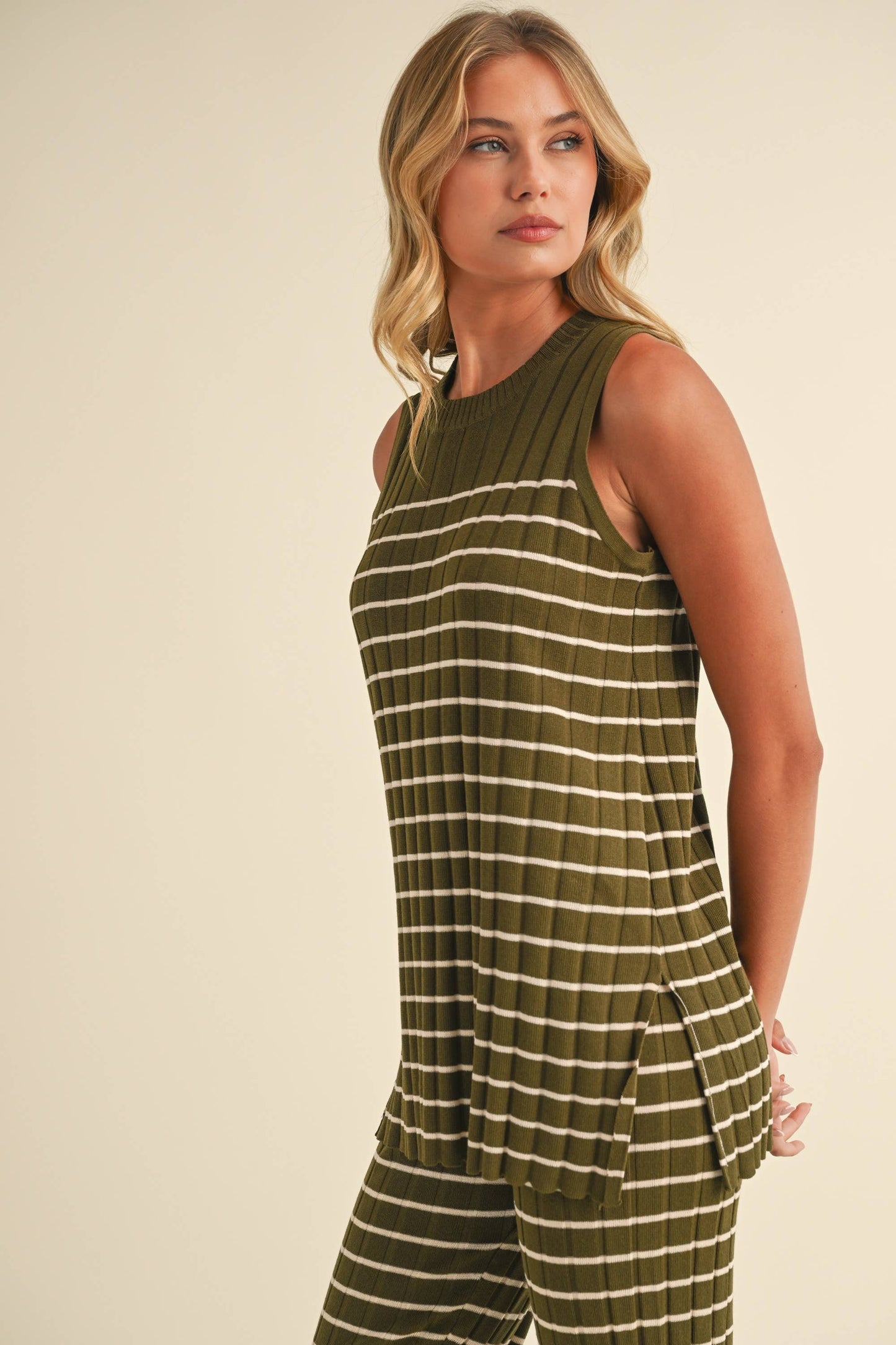 olive striped set