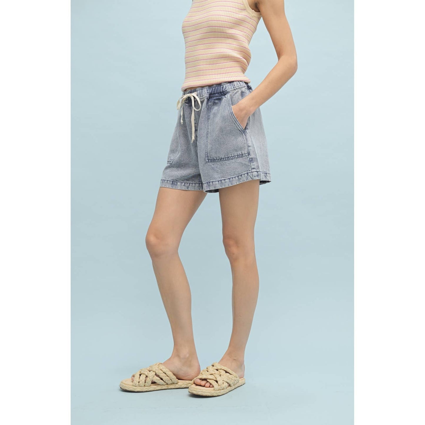 drawstring denim shorts