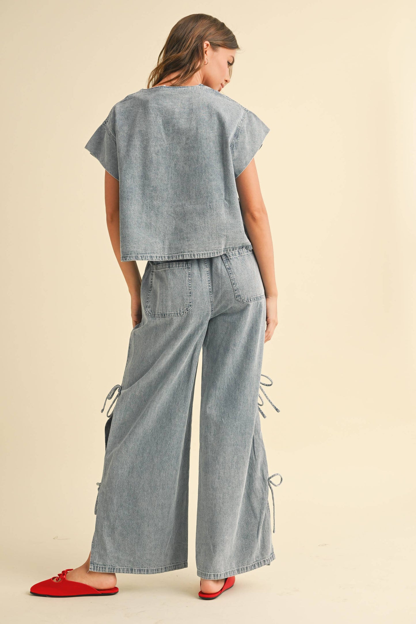 denim bow tie pants