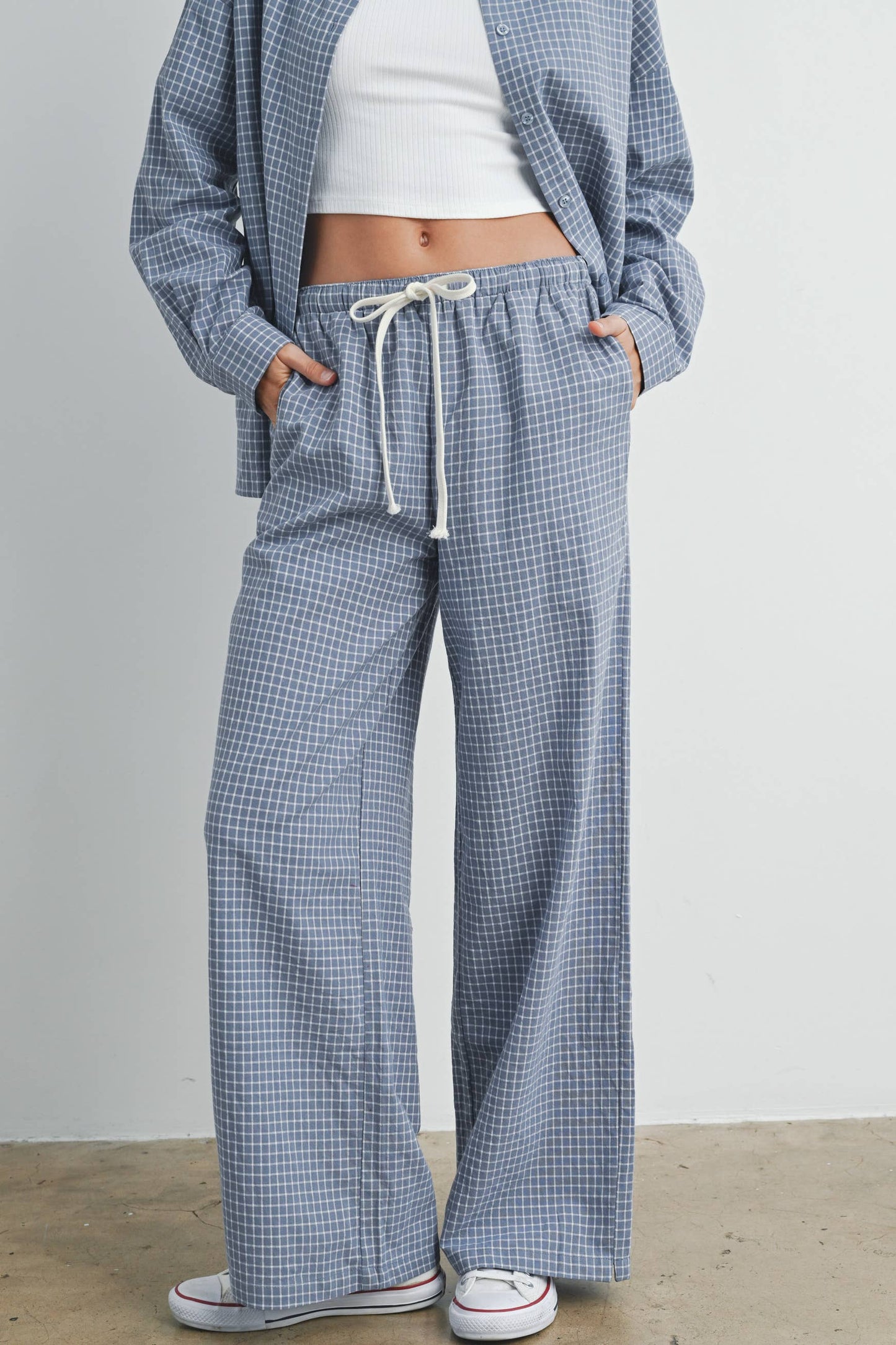 blue check trouser pants