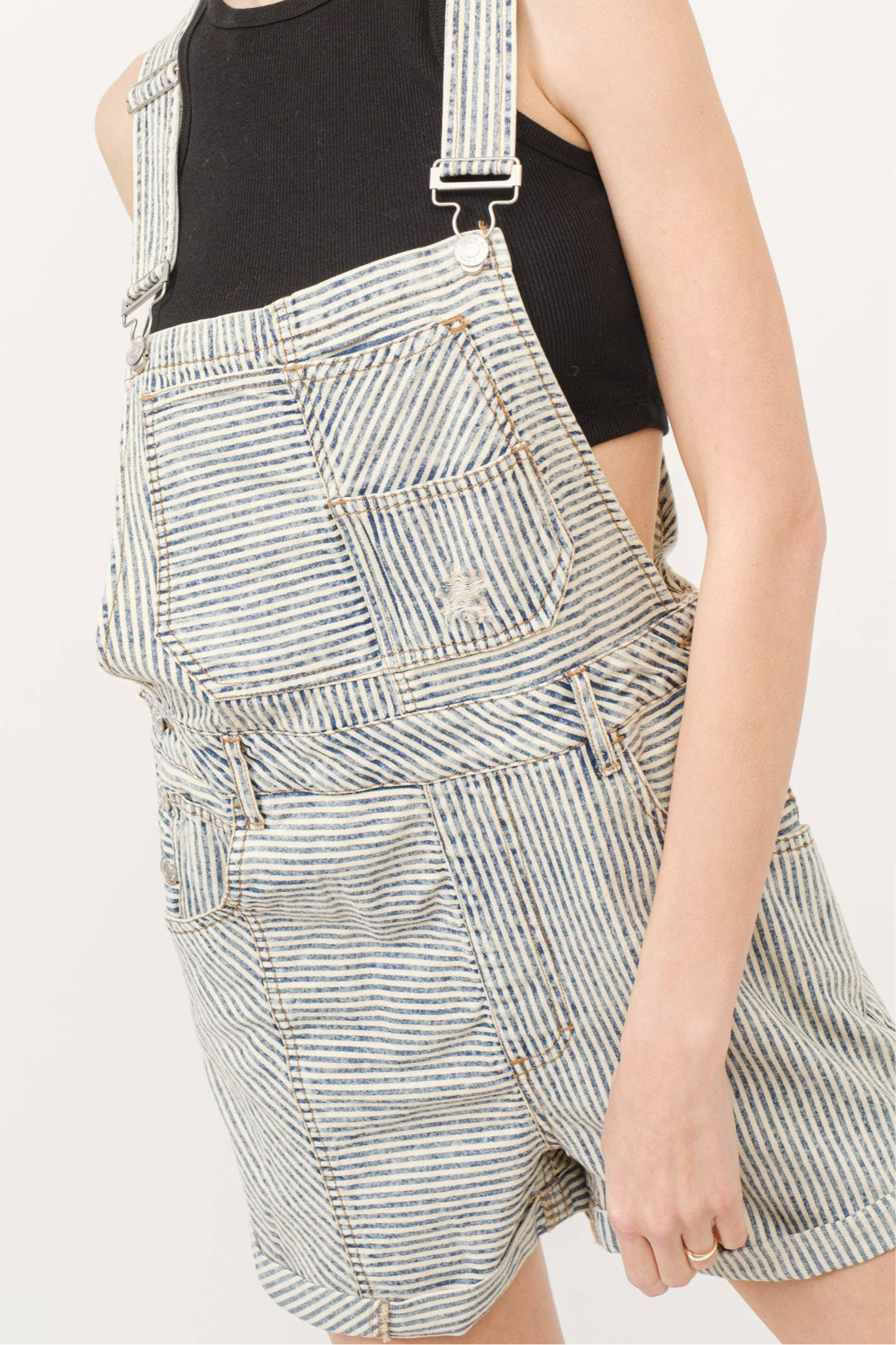 striped denim overalls