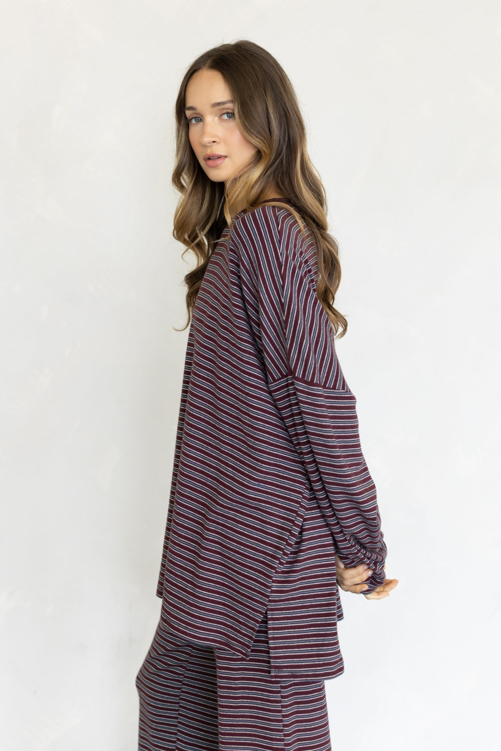 burgundy cloud striped set