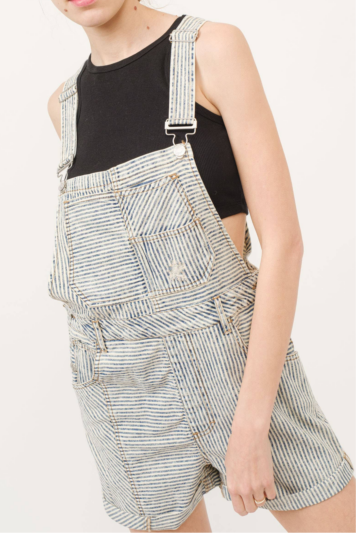 striped denim overalls