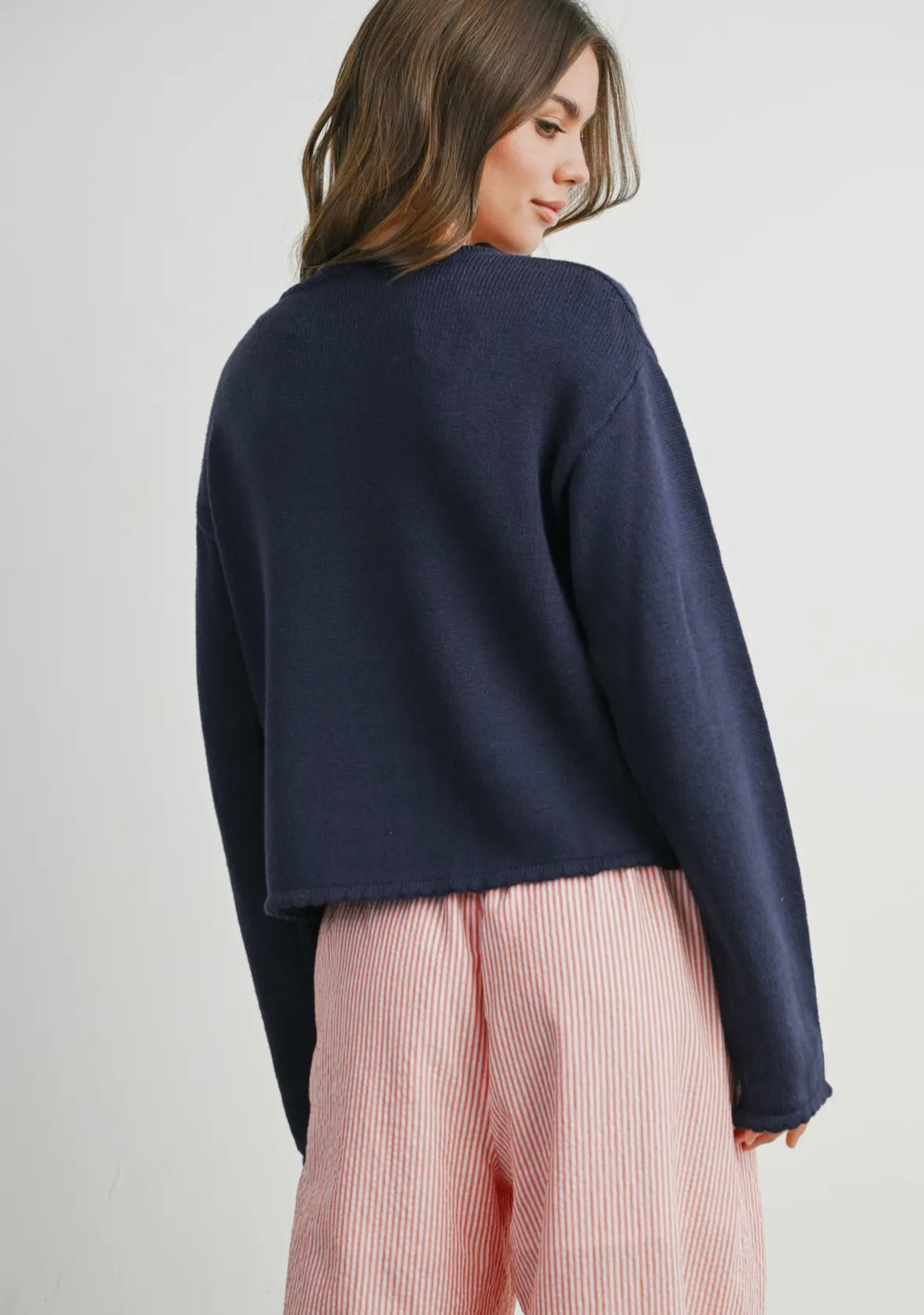 cropped navy scalloped sweater