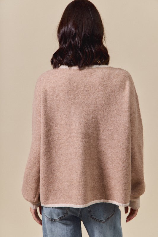 taupe ribbon tie sweater