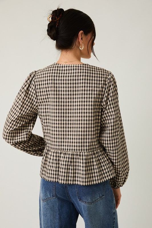 gingham tie blouse