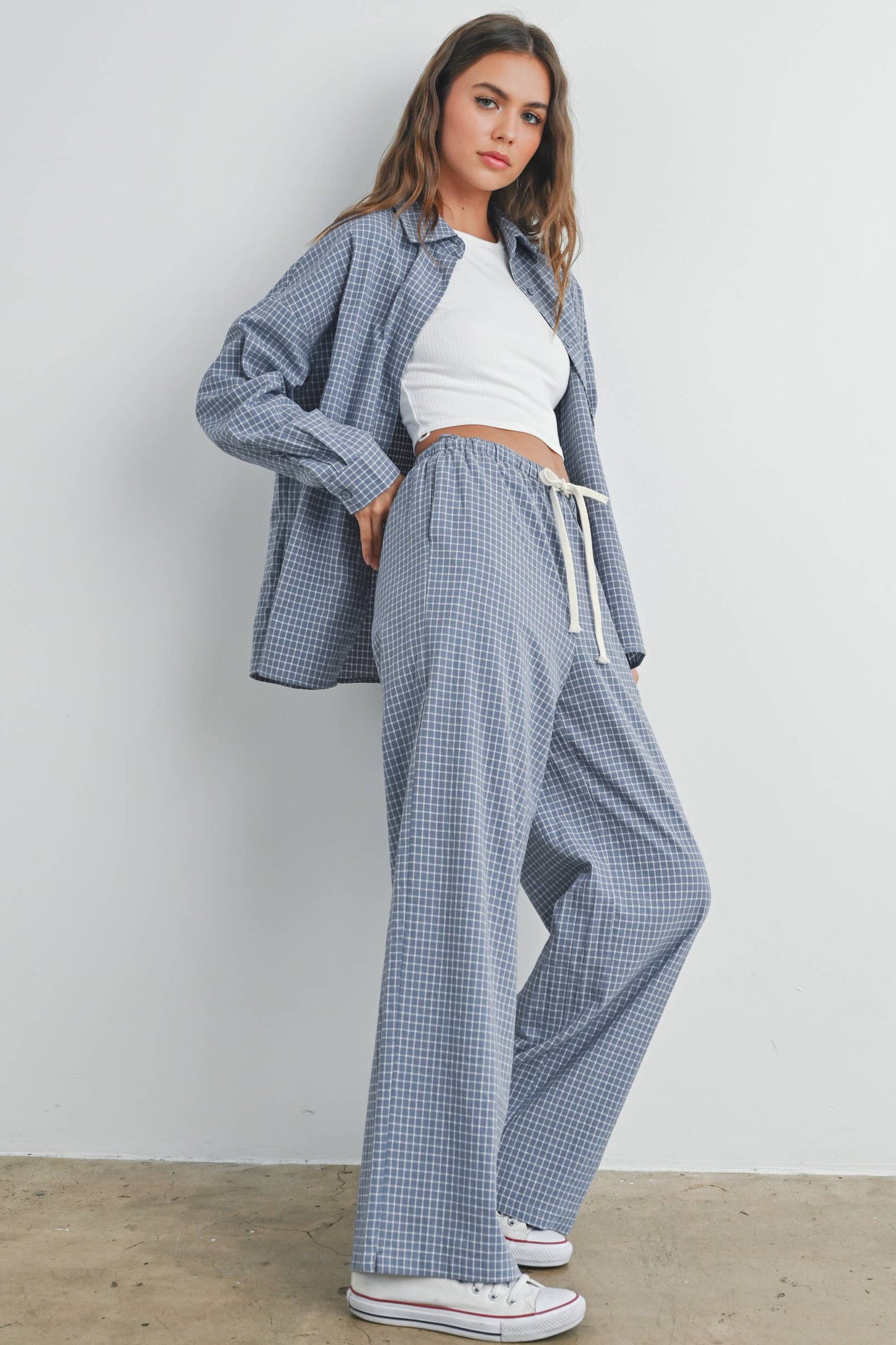blue check trouser pants