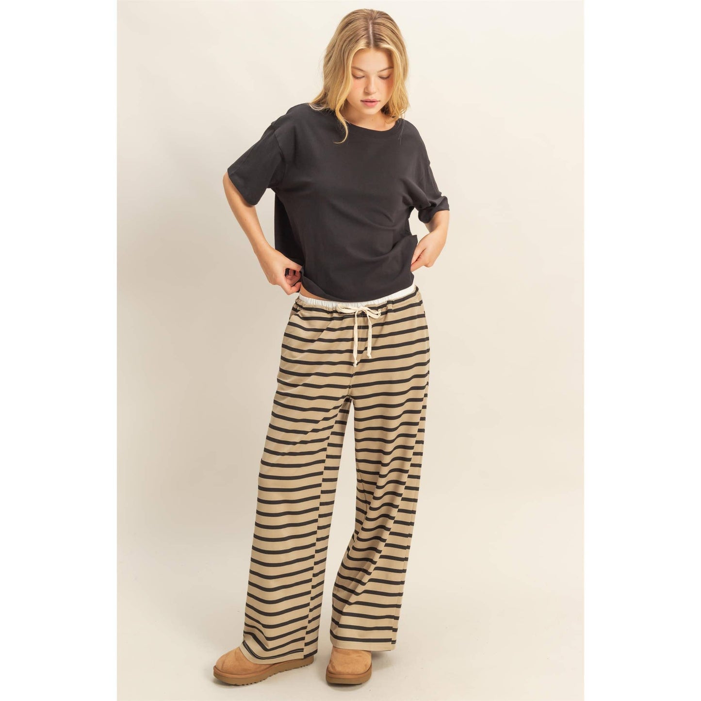 striped knit drawstring lounge pants