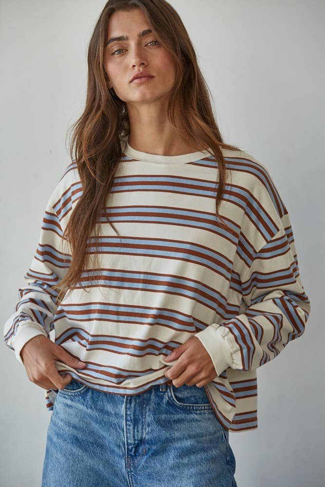 oversized camel striped pullover