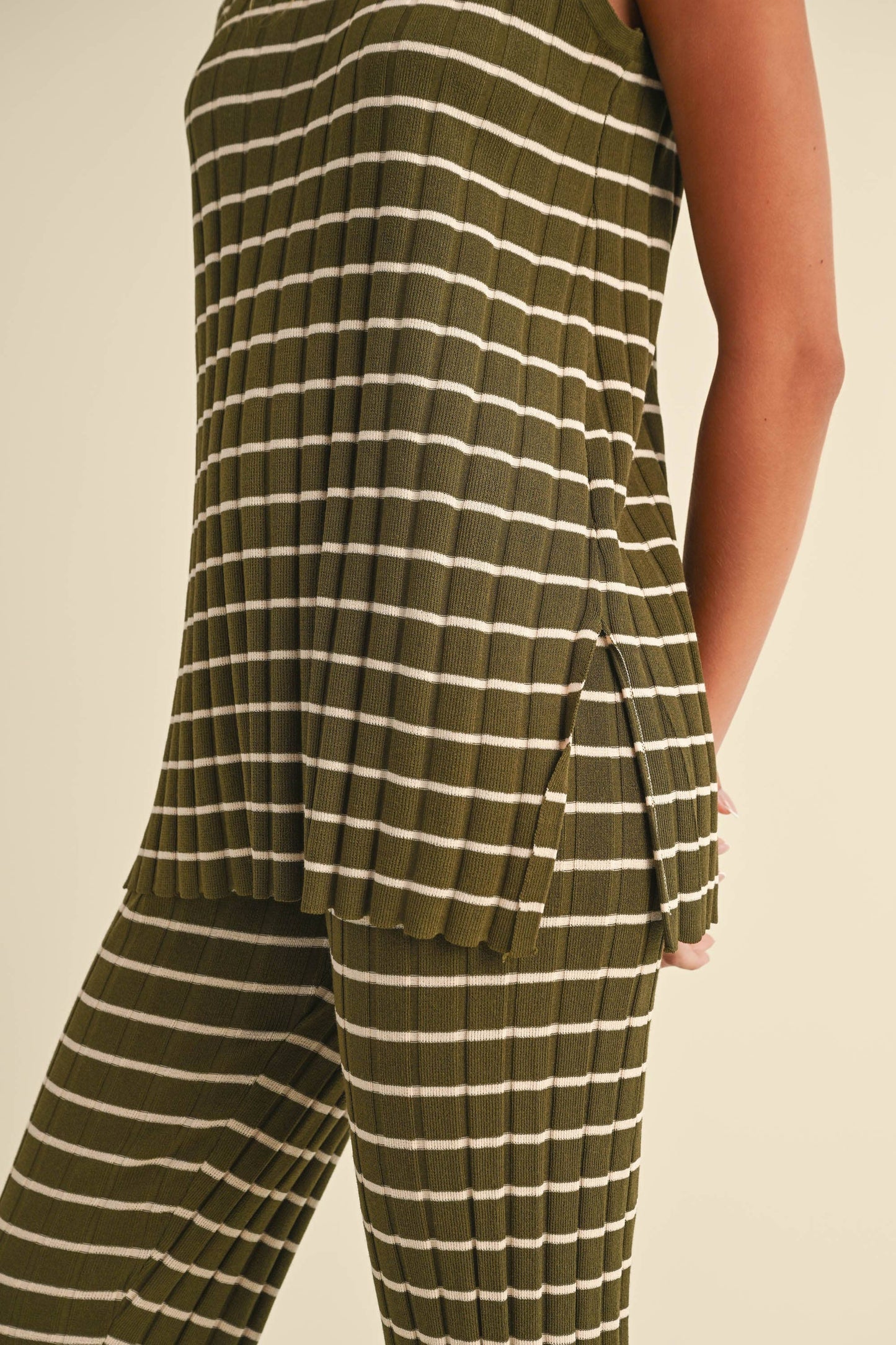 olive striped set
