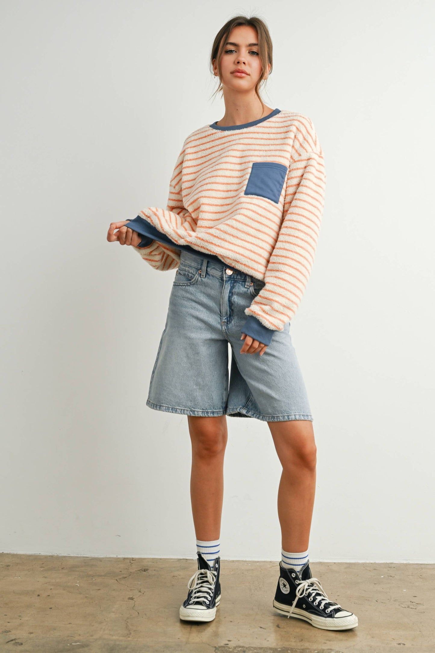 striped oversized crewneck