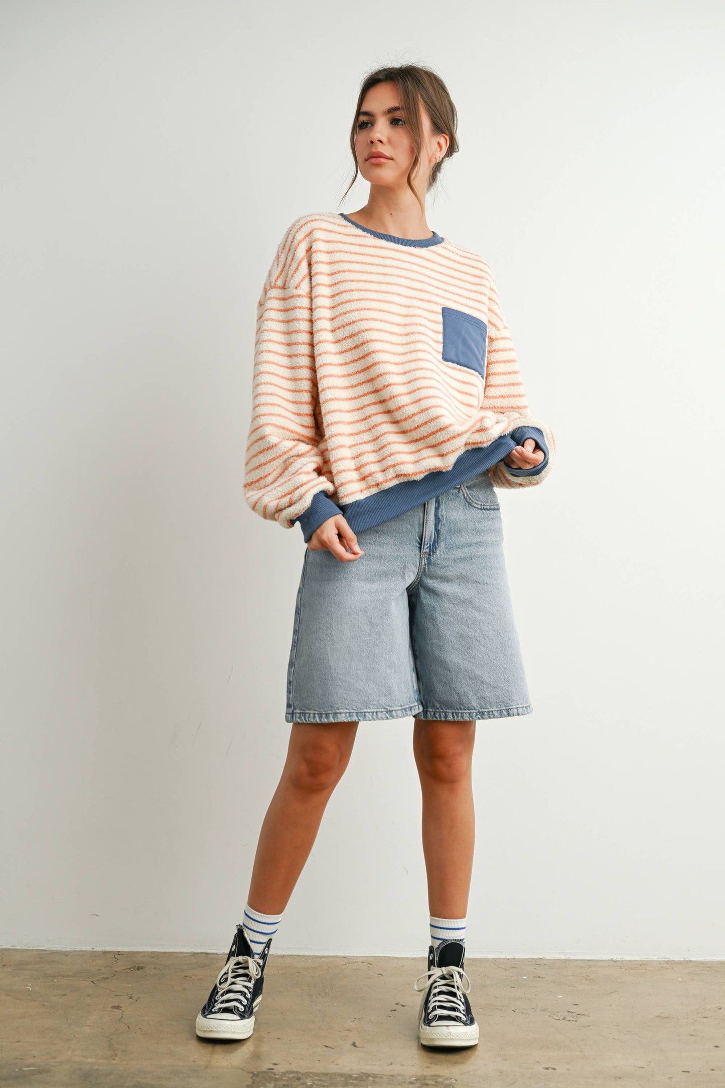 striped oversized crewneck