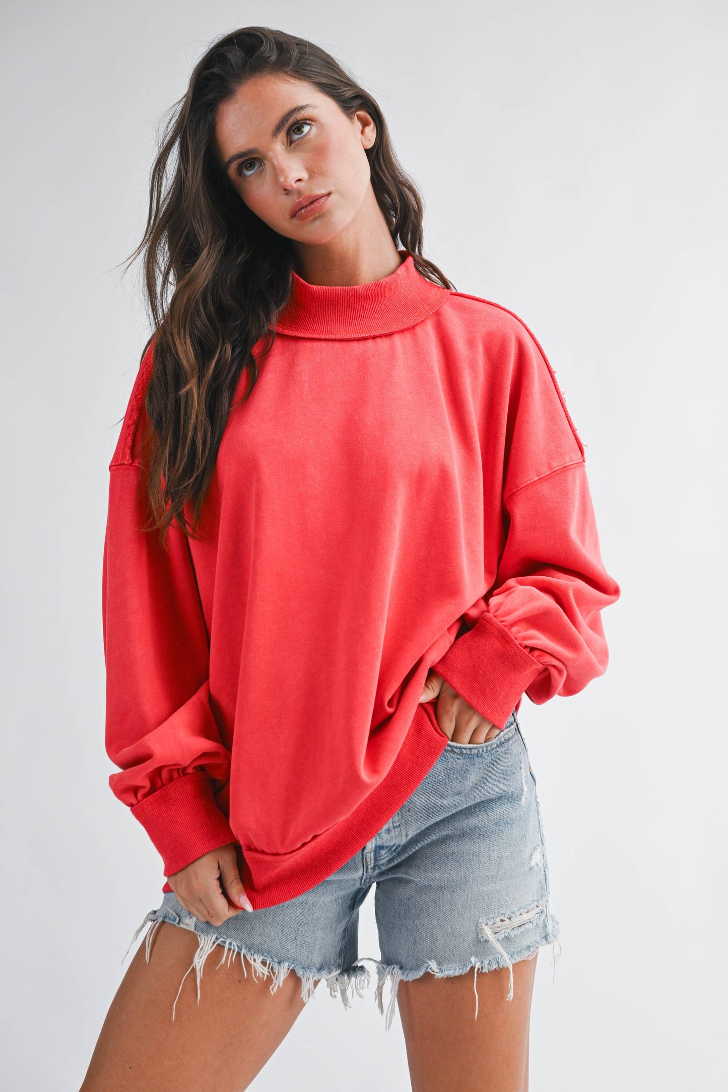 hot red mock neck
