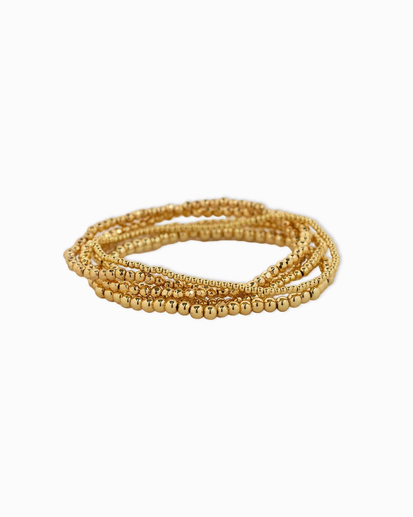 Gold Ball Beaded Stretch Bracelets, Set of 5