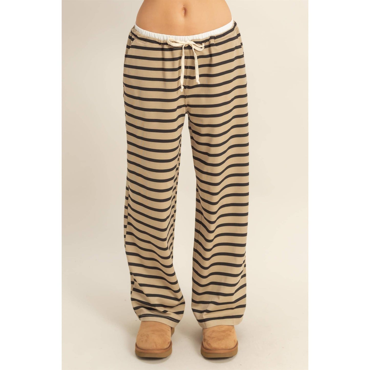 striped knit drawstring lounge pants