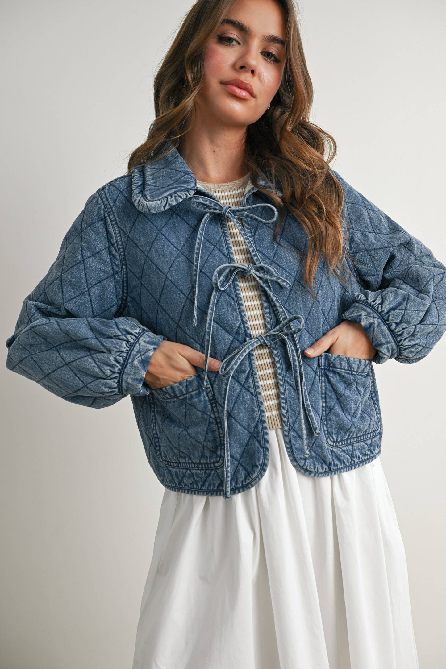 quilted tie-front jacket