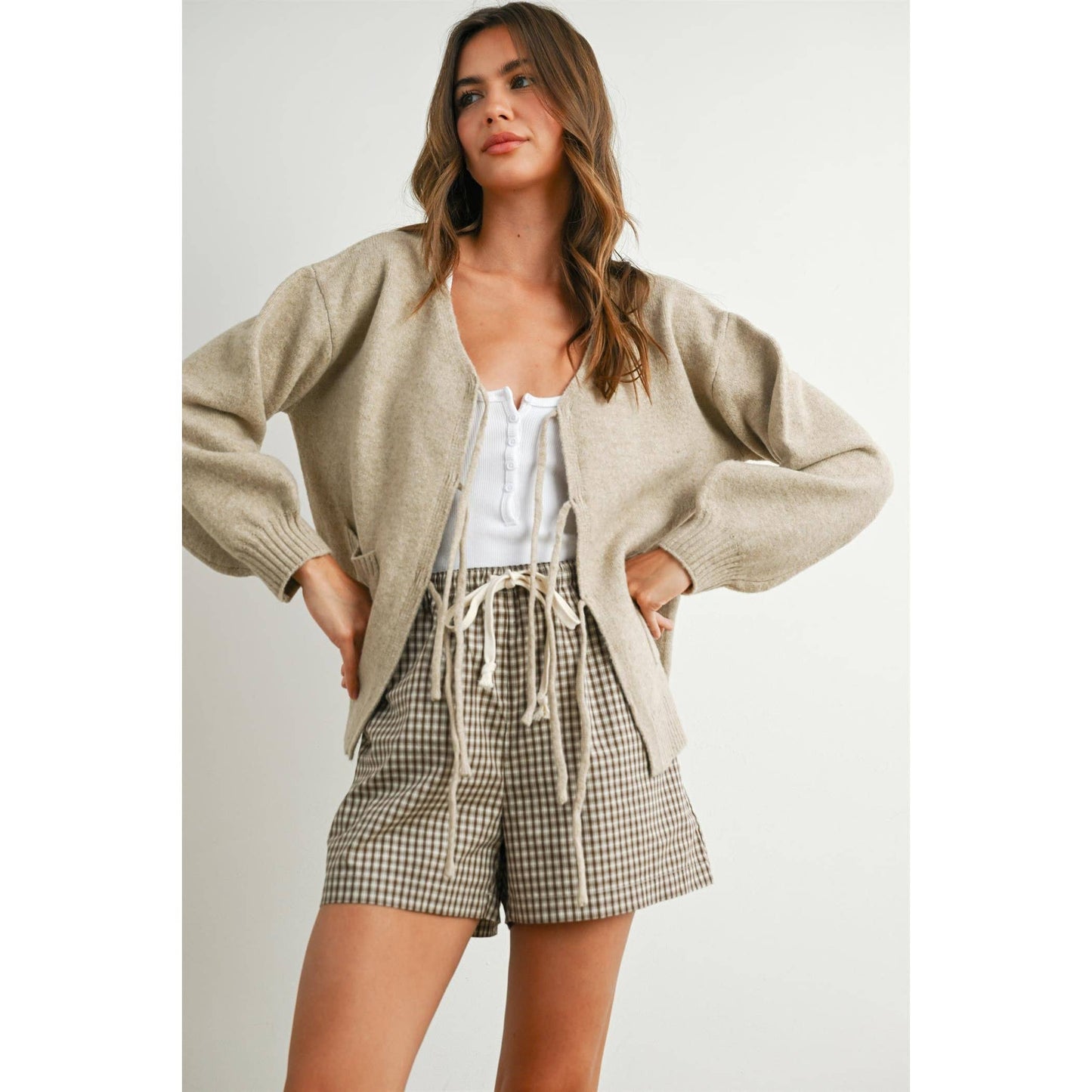taupe bow tie cardigan
