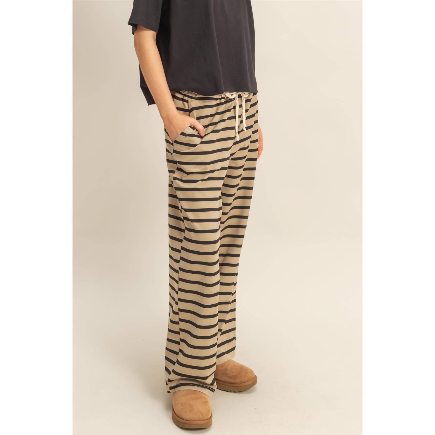 striped knit drawstring lounge pants