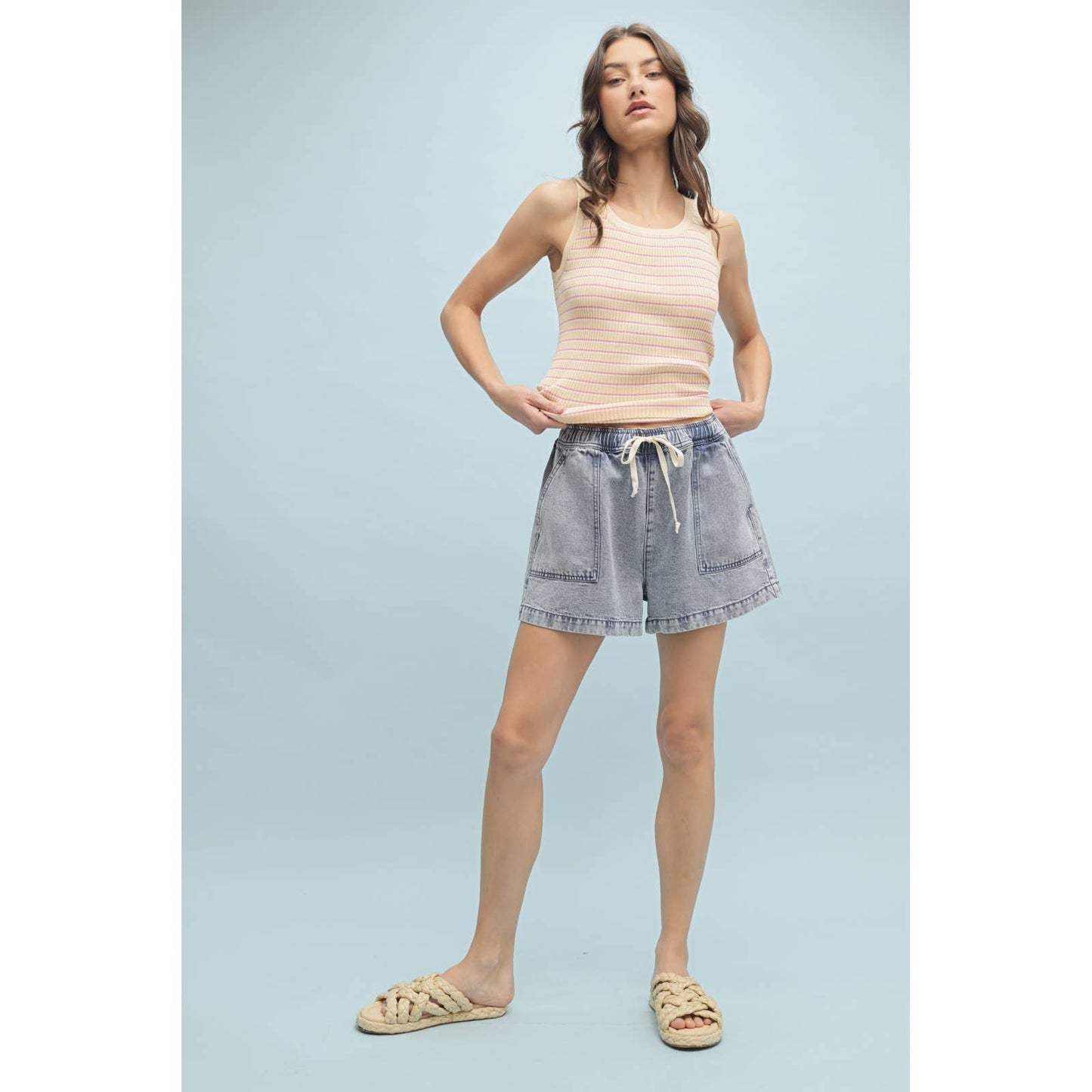drawstring denim shorts