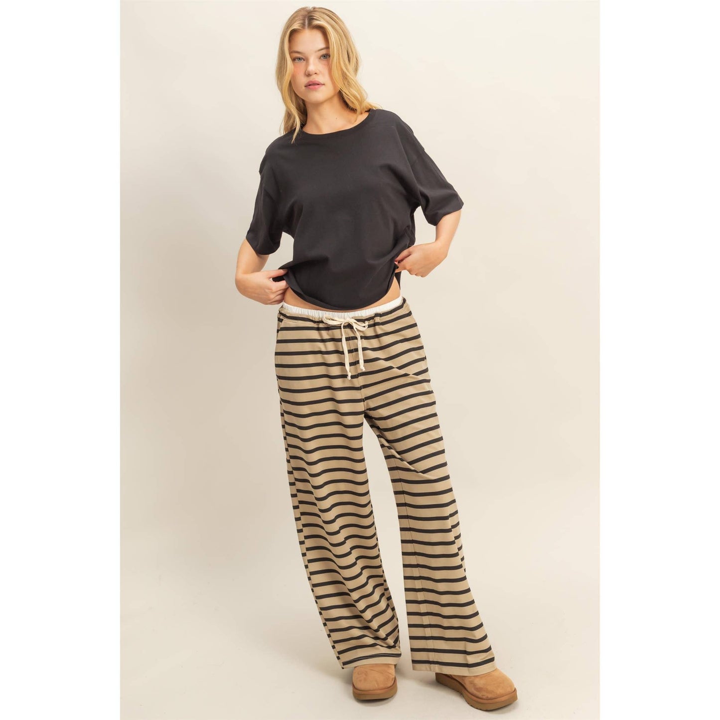 striped knit drawstring lounge pants