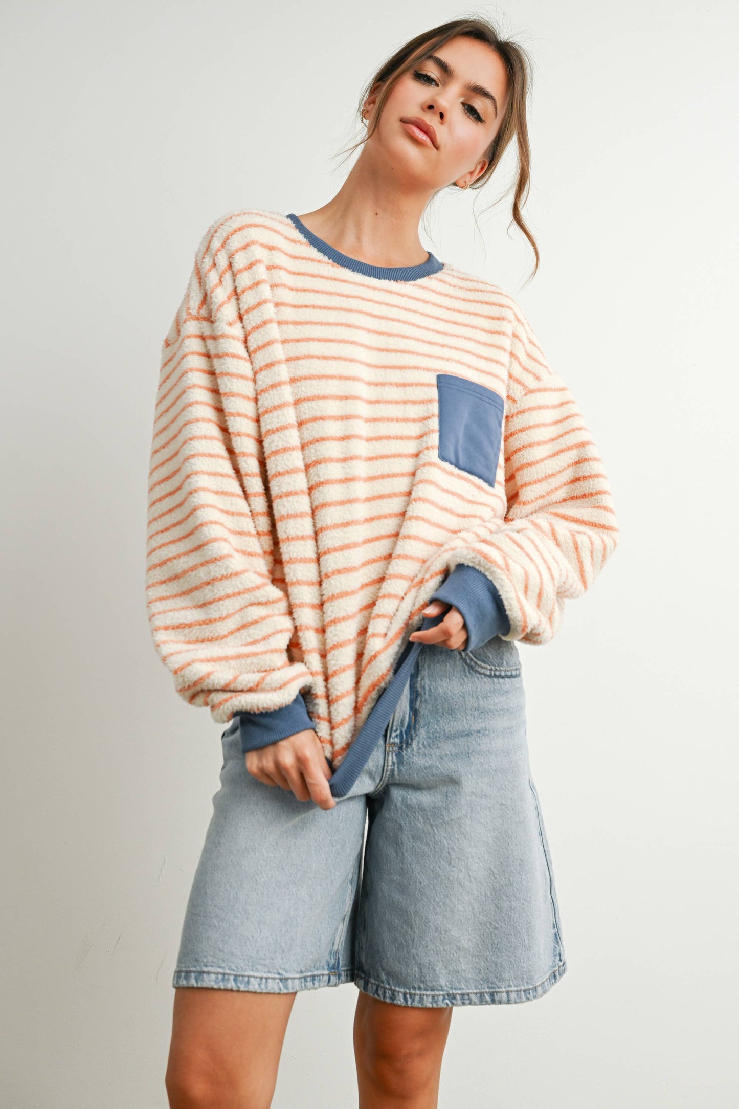 striped oversized crewneck
