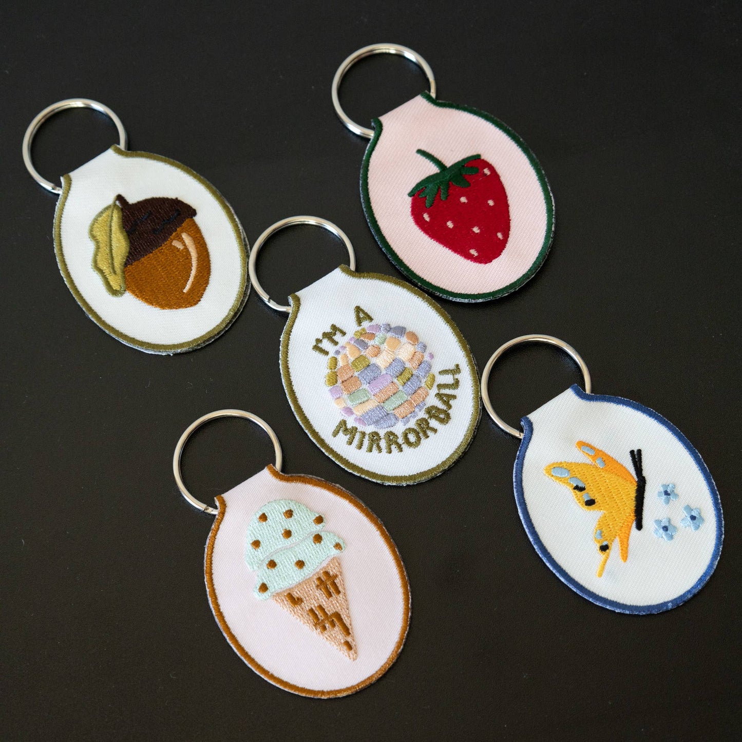 Strawberry Embroidered Keychain