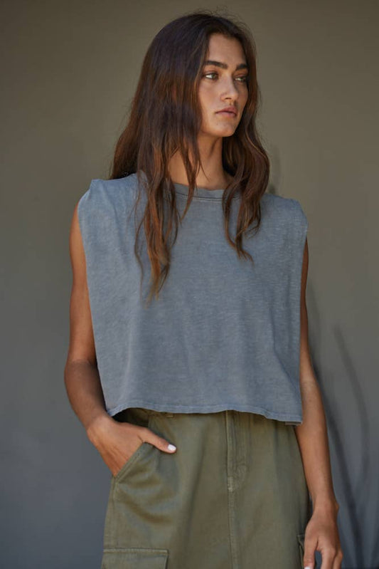 grey boxy tank