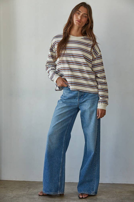 oversized camel striped pullover