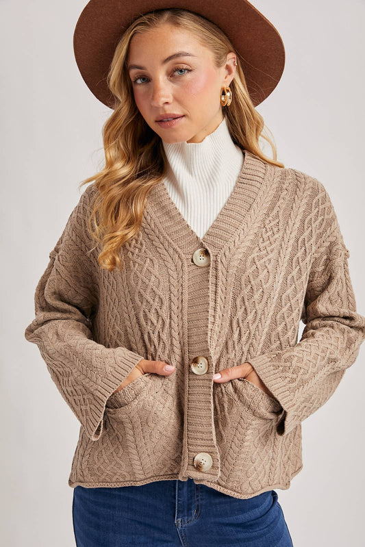 oatmeal cable knit cardigan