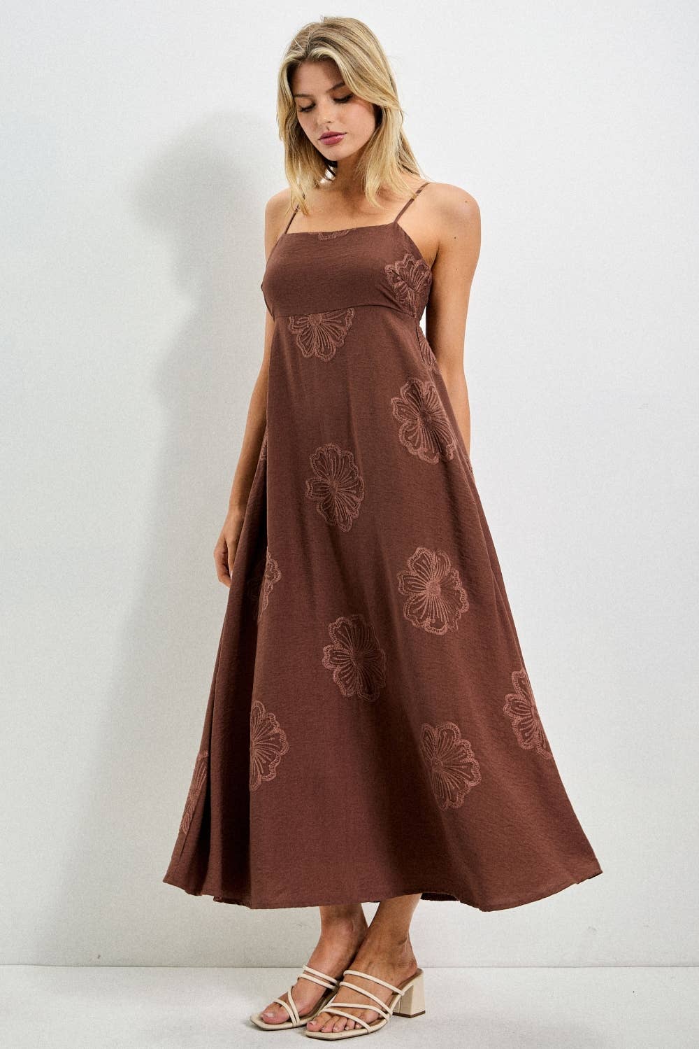 mocha embroidered maxi dress