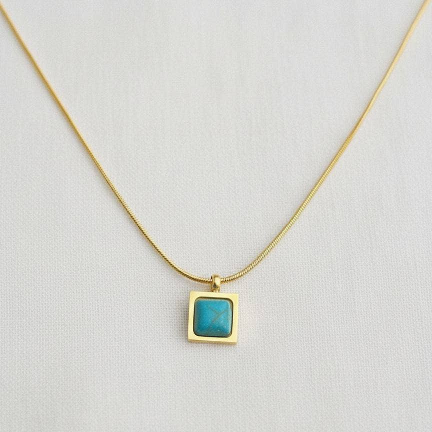 Vintage Gold Plated Geometric Turquoise Necklace
