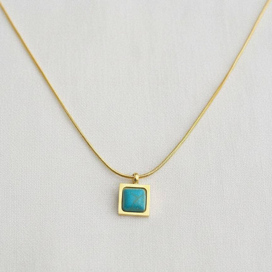 Vintage Gold Plated Geometric Turquoise Necklace