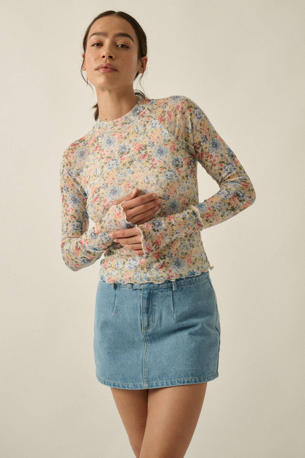 floral mesh long sleeve