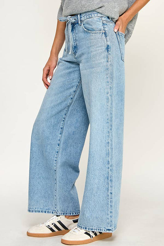 wide leg tie jeans