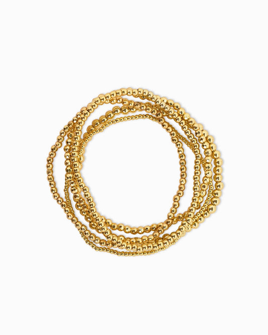 Gold Ball Beaded Stretch Bracelets, Set of 5