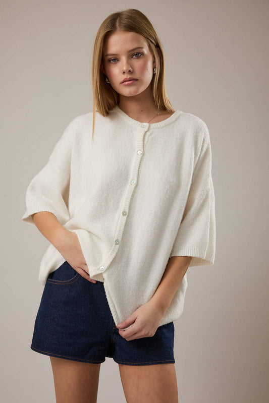 white short sleeve cardigan